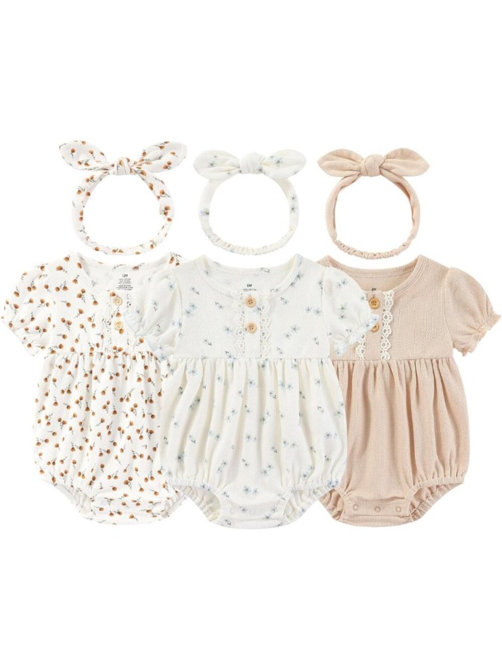 Adorable Baby Girl Floral Bubble Romper Set - Cotton Infant Dress 3-Pack Outfit